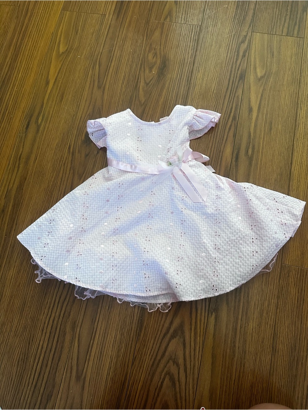 Bonnie Baby Pale Pink Eyelet Party Dress with Satin Bow
